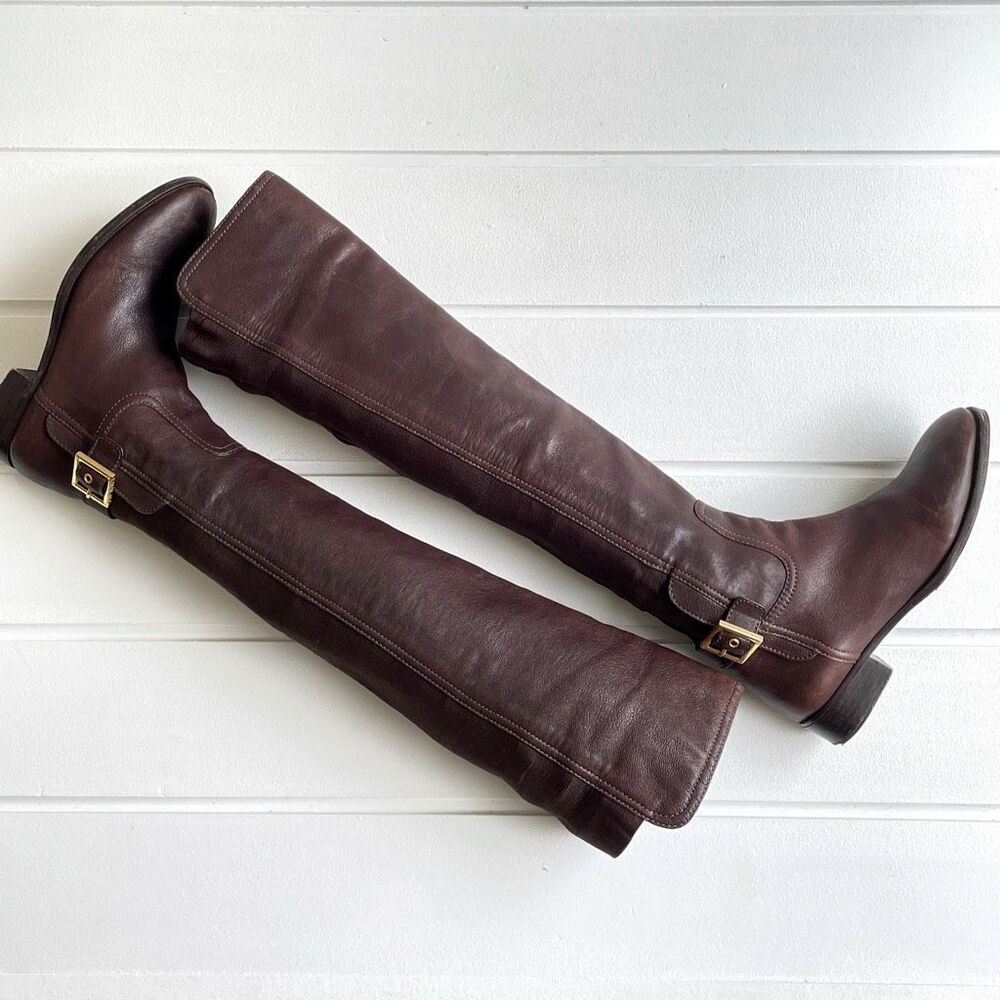 Tory Burch Jack Landed Capra Elastic Leather Over The Knee Riding Boots Size 7.5